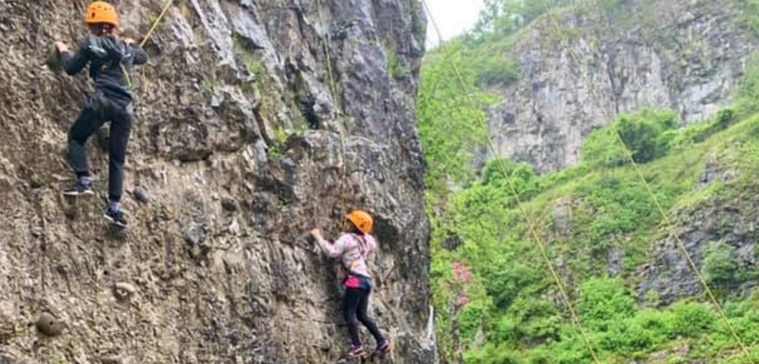 rock climbing, two people at Cheddar Gorge