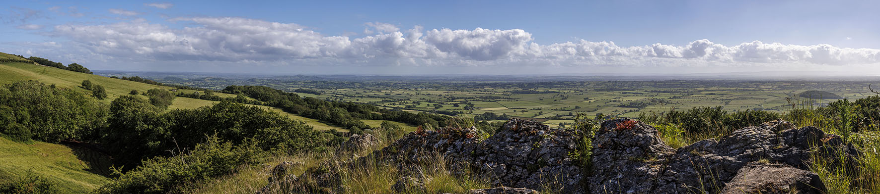 Landscape shot of the Mendip Hills AONB over the Somerset Levels